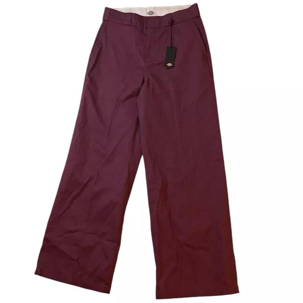 Dickies Womens Wide Leg Work Pants Burgundy Regular Fit Size 10R